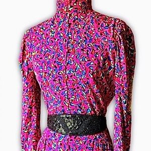 Guy Laroche Boutique Paris 100% Silk Long Sleeve Dress FR 38 Maximalist Print